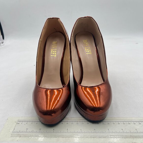 miss left Brown Rounded Closed Toe High Heel Pumps Slip On Wedges Heel Shoes - Picture 7 of 8